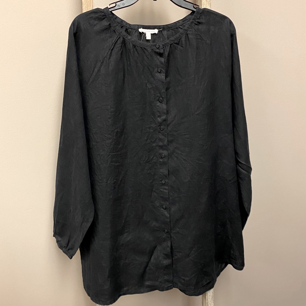 Eileen Fisher Irish linen button up peasant blouse